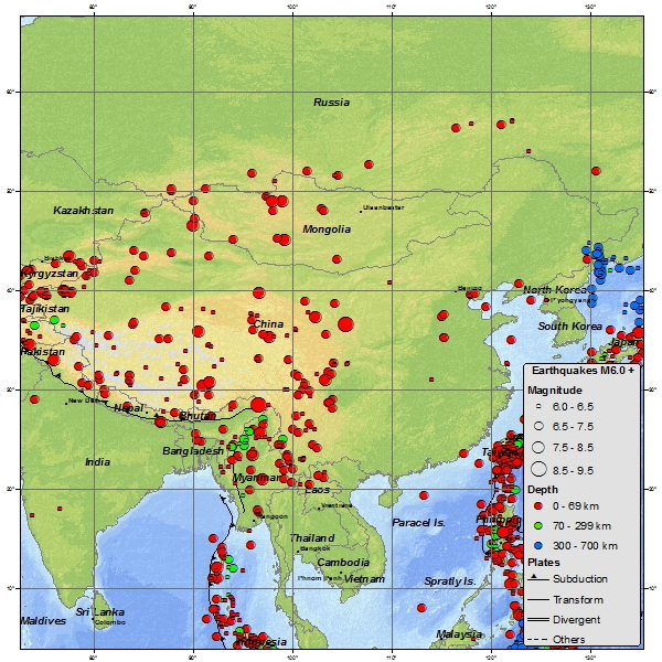 Chinese Seismicity Map 1900-March 2012 via USGS